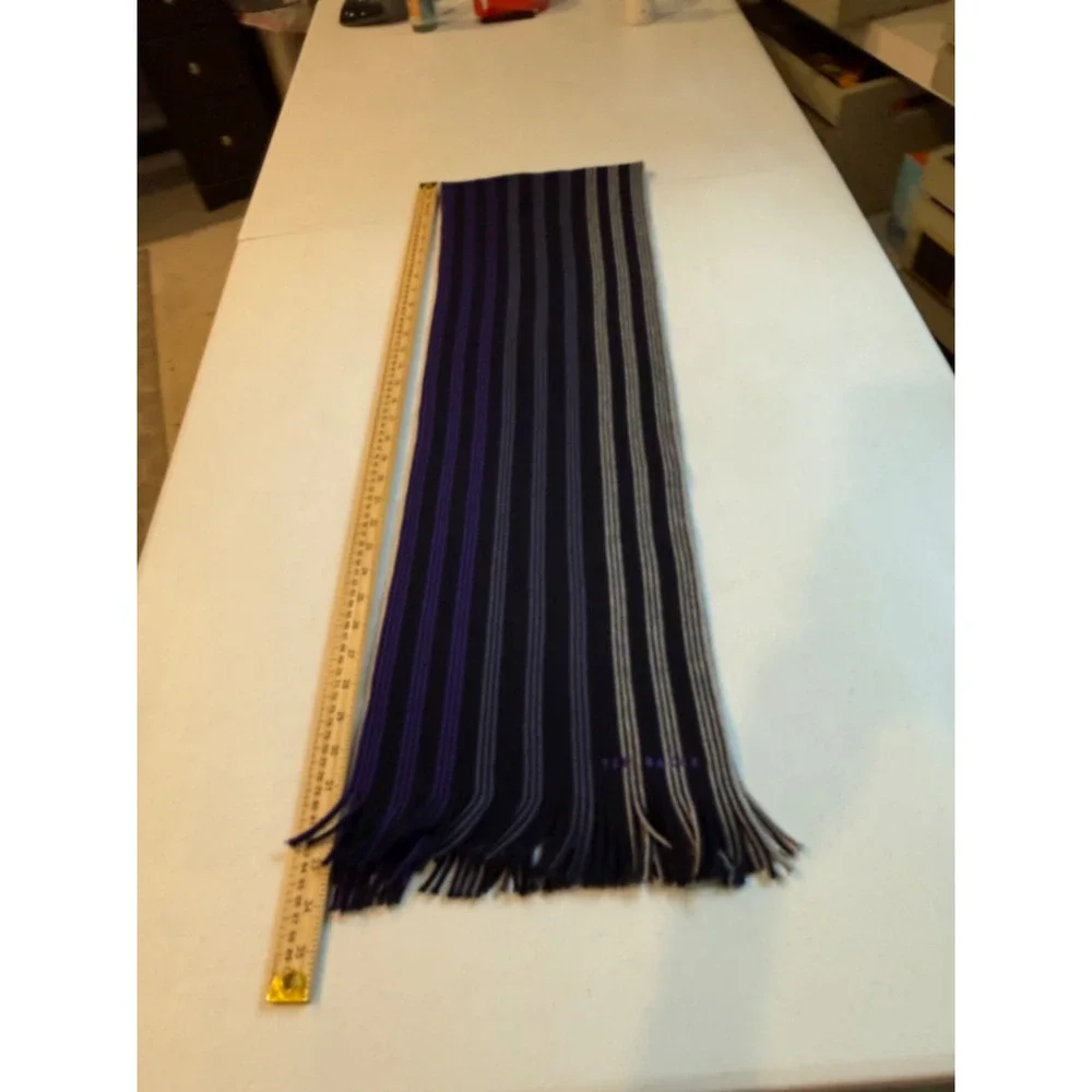 Ted Baker London Mens Wool Scarf Purple Navy Striped Made in Germany XA1M XV44